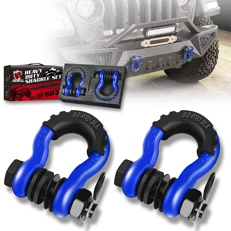 4.75T D Ring Shackle Shackles 3/4 Inch with 7/8 Inch Pin Isolator and Washer Kits for Use with Winch Off-Road Vehicle Recovery