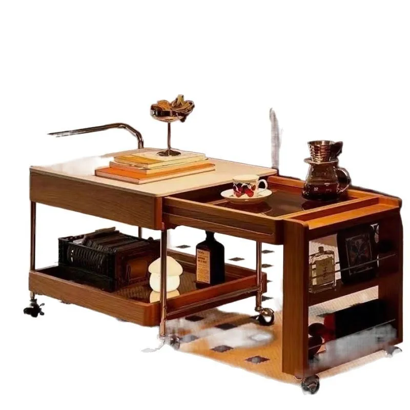 #trolley mobile coffee table Japanese sofa living room retractable enclosure stove tea solid wood household tea table