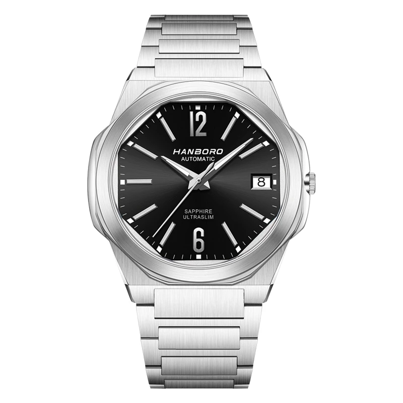 HANBORO Ultra Thin Steel King Series Herren Vollautomatische Mechanische Perlen-Tourette-Uhr, modische personalisierte Uhr