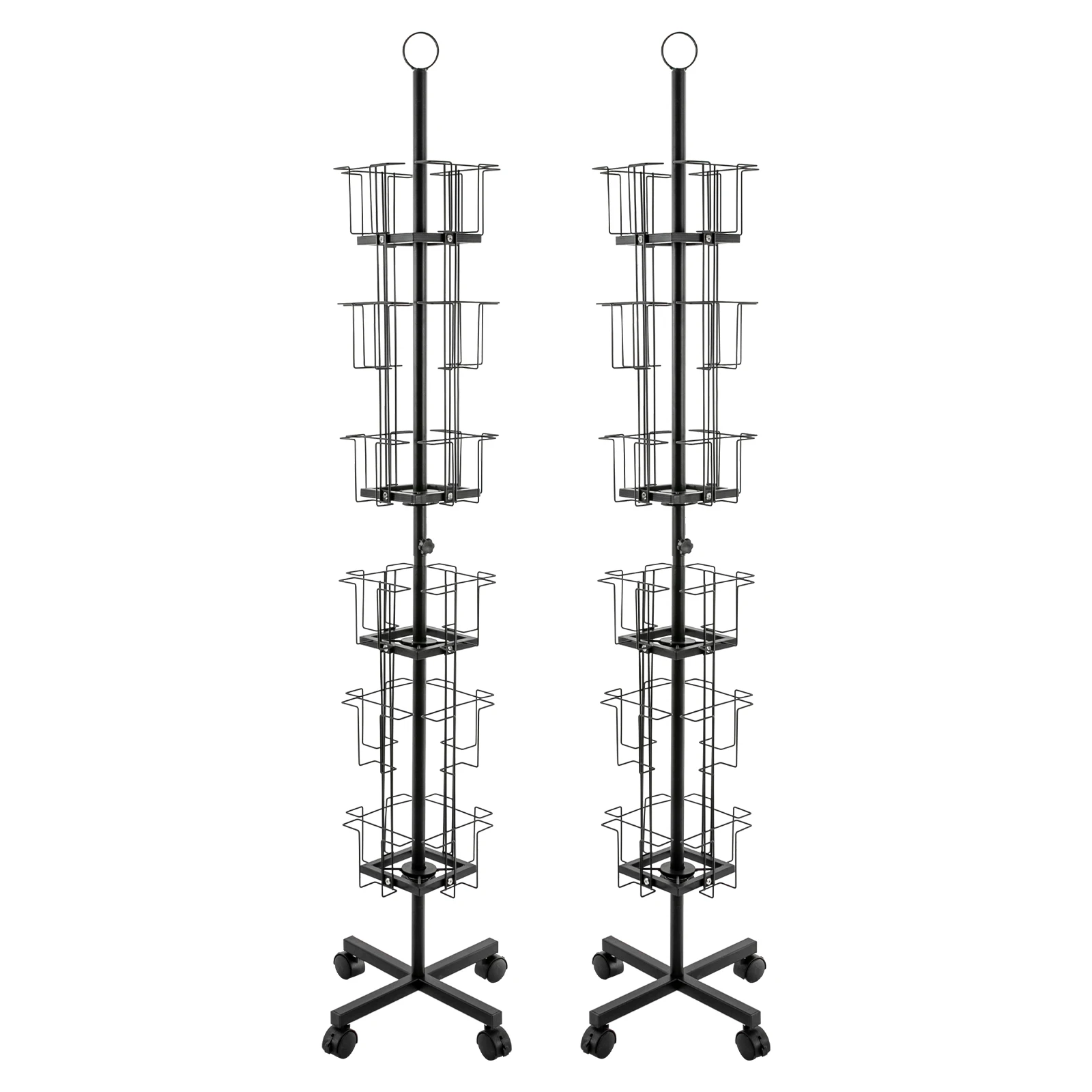 Porta biglietti d'auguri a sei piani in ferro nero da 1,73 metri di altezza Espositore per carte rotante a 24 bit con ruota del freno