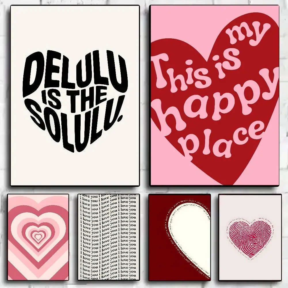Multiple sizes 1pc frameless Canvas Painting,Home decor heart shape Poster HD home decor sticky wall waterproof home living room
