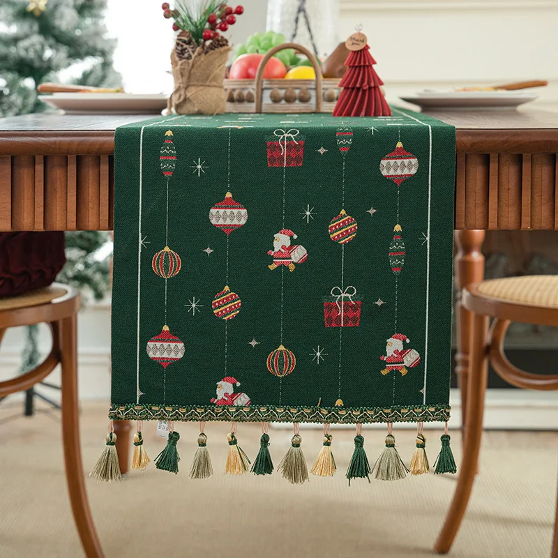 

Table Runner Christmas Coffee Table Decor Luxury Home Dining Table Decoration Accessories Embroidered with Hand-tassels