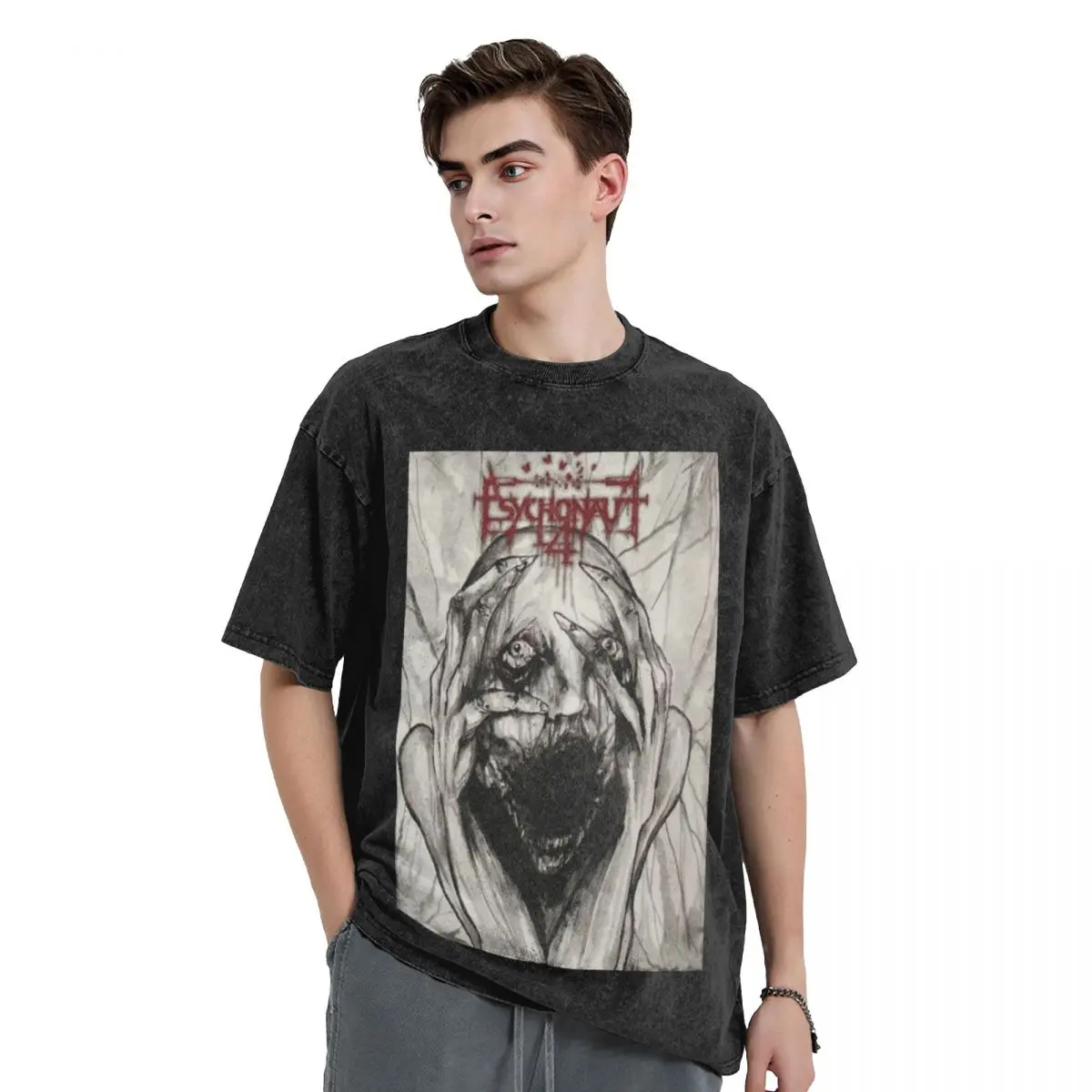 Psychonaut 4 T Shirts Hip Hop Washed Cotton T-Shirt Heavy Black Metal Rock Retro Men Women Tops Streetwear Summer Tops Tees