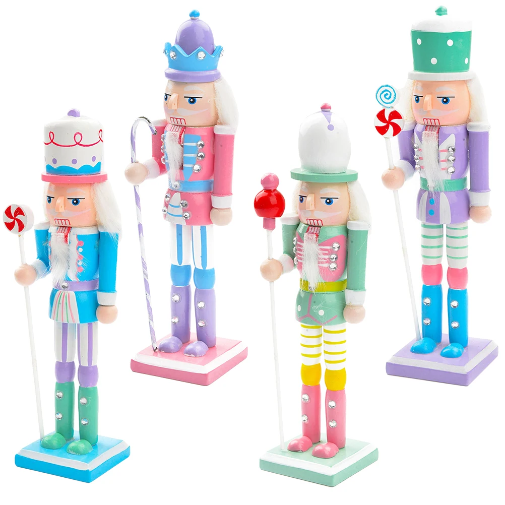 

4pcs 18cm Macaron Color Nutcracker Soldier Decor Natural Wood Craft Exquisite Fine Versatile Xmas Garden Supplies Gifts