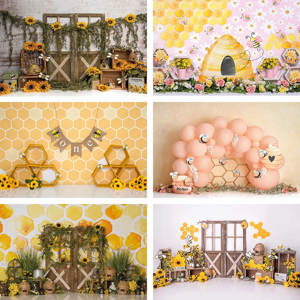 

Mehofond Bee Themed Portrait Photography Background Sunflower Kids Birthday Baby Shower Backdrop Cake Smash Photo Studio Props