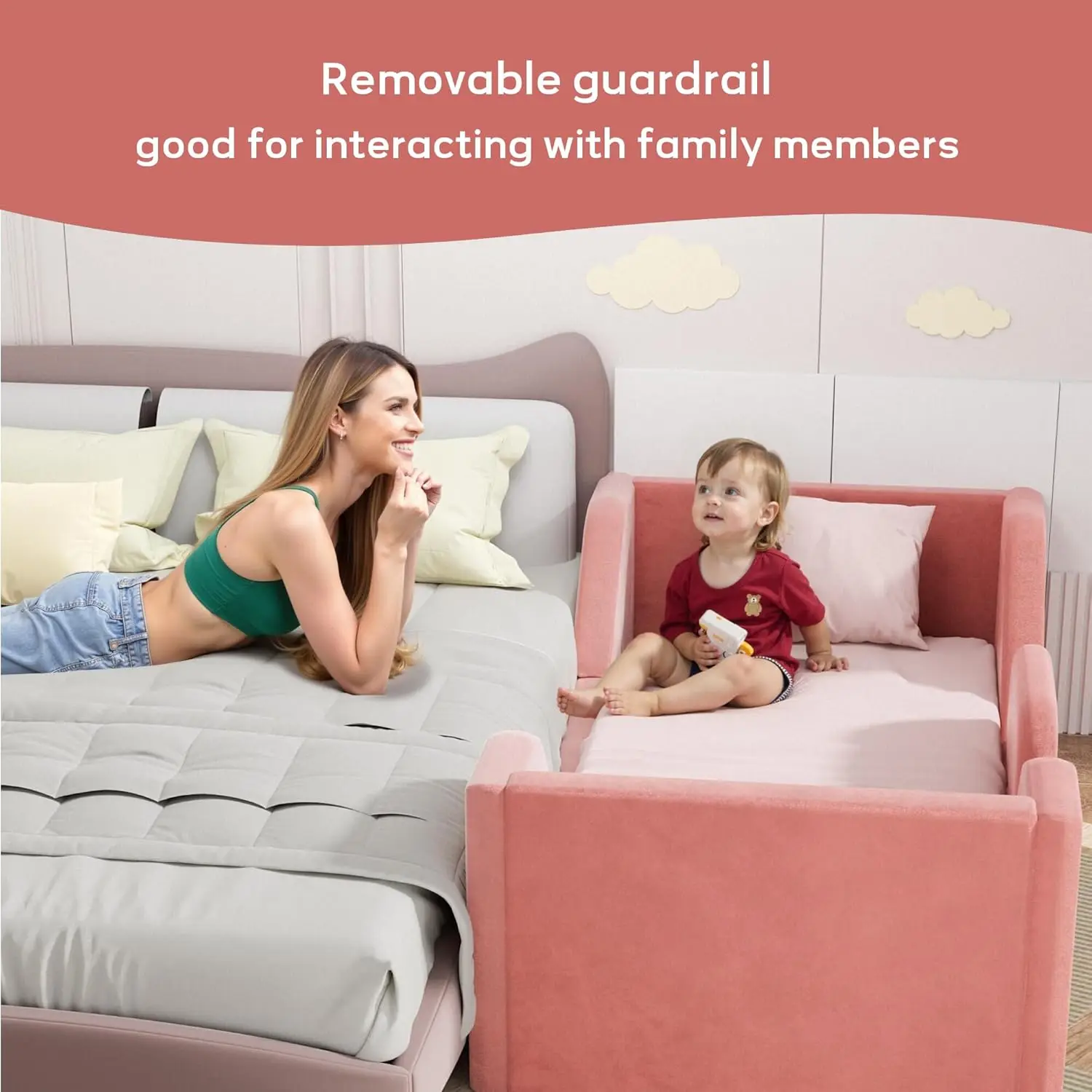 Struttura letto con guide di protezione, lettino per bambini ragazzi e ragazze di età compresa tra 2 e 6 anni, lettino standard per bambini, tessuto certificato T