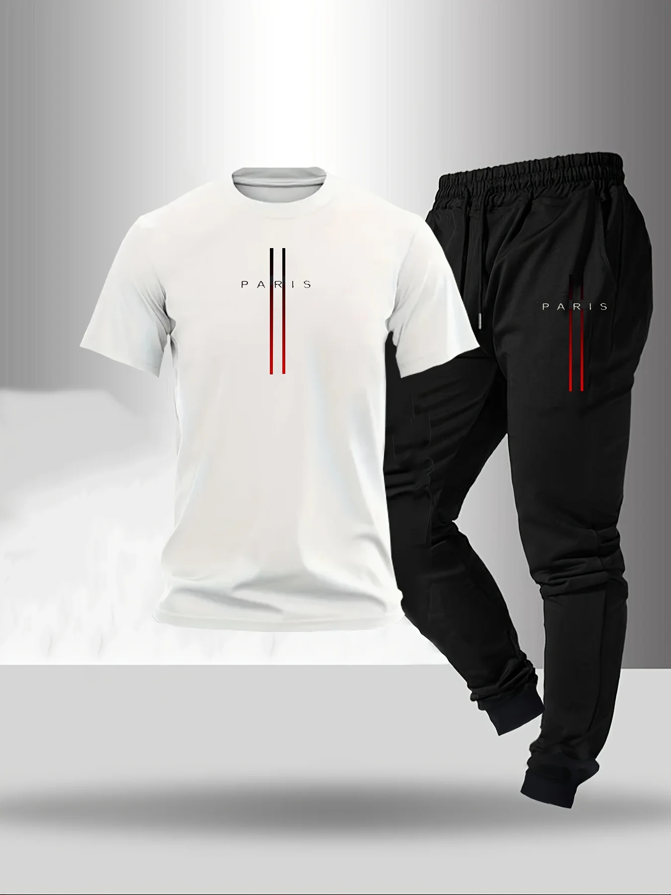 

Men's two-piece casual sportswear-elastic belt-sports outdoor short-sleeved suit-Imple for jogging and gym use