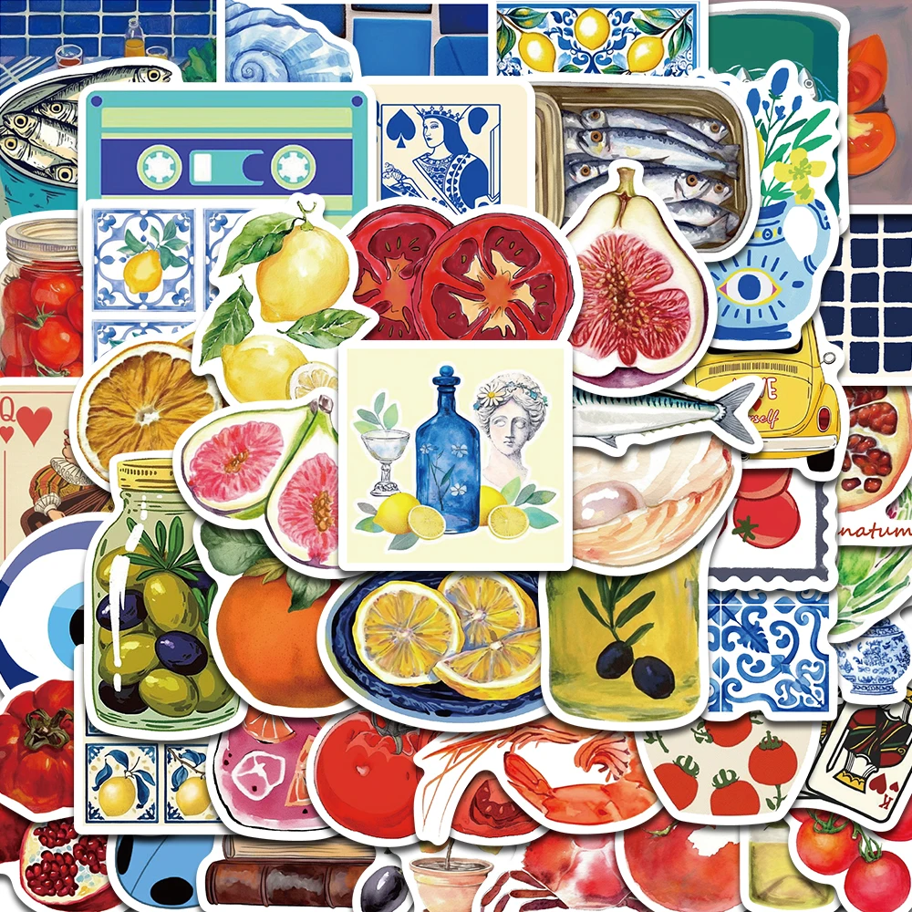 50PCS Mediterranean Tomato Stickers Kawaii Laptop Aesthetic Graffiti Room Skateboard Waterproof Scrapbooking Phone Sticker