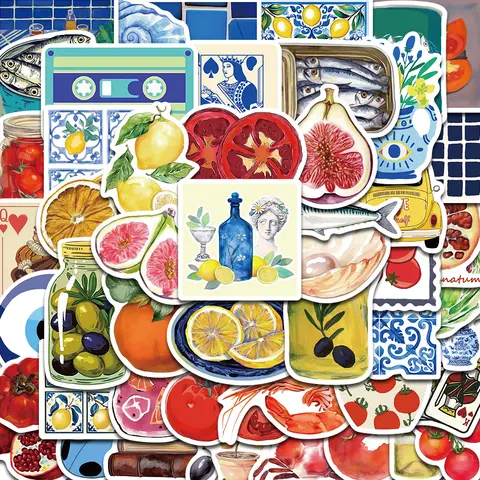 Bilashmart 50PCS Mediterranean Tomato Stickers Kawaii Laptop Aesthetic Graffiti Room Skateboard Waterproof Scrapbooking Phone Sticker
