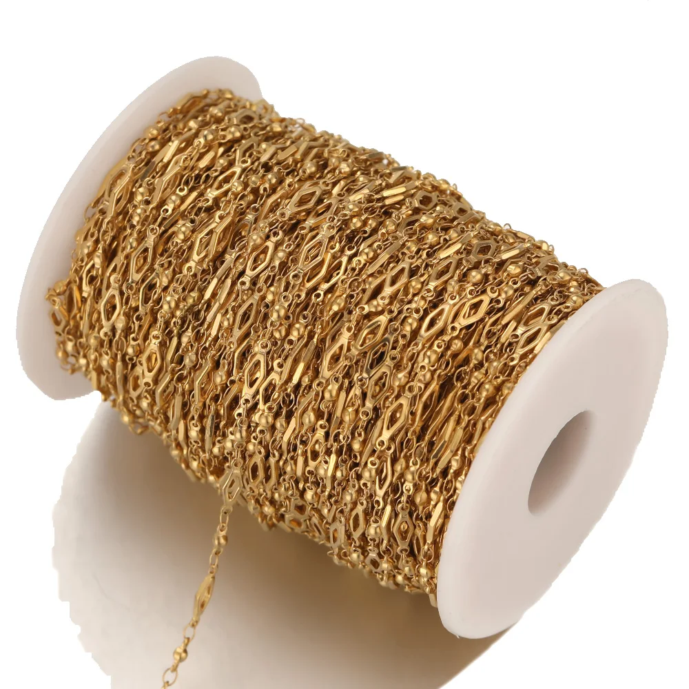 1 Meter Edelstahlkette in Goldfarbe mit Rhombus-Perlen-Verbindungsstücken für die Schmuckherstellung, geeignet für DIY-Halsketten und Körperketten. – Detail 5
