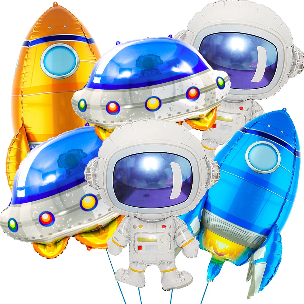 Astronaut Foil Balloon Big Rocket UFO Spaceship Balloon for Boy Kids Outer Space Universe Theme Birthday Party Baby Shower Decor