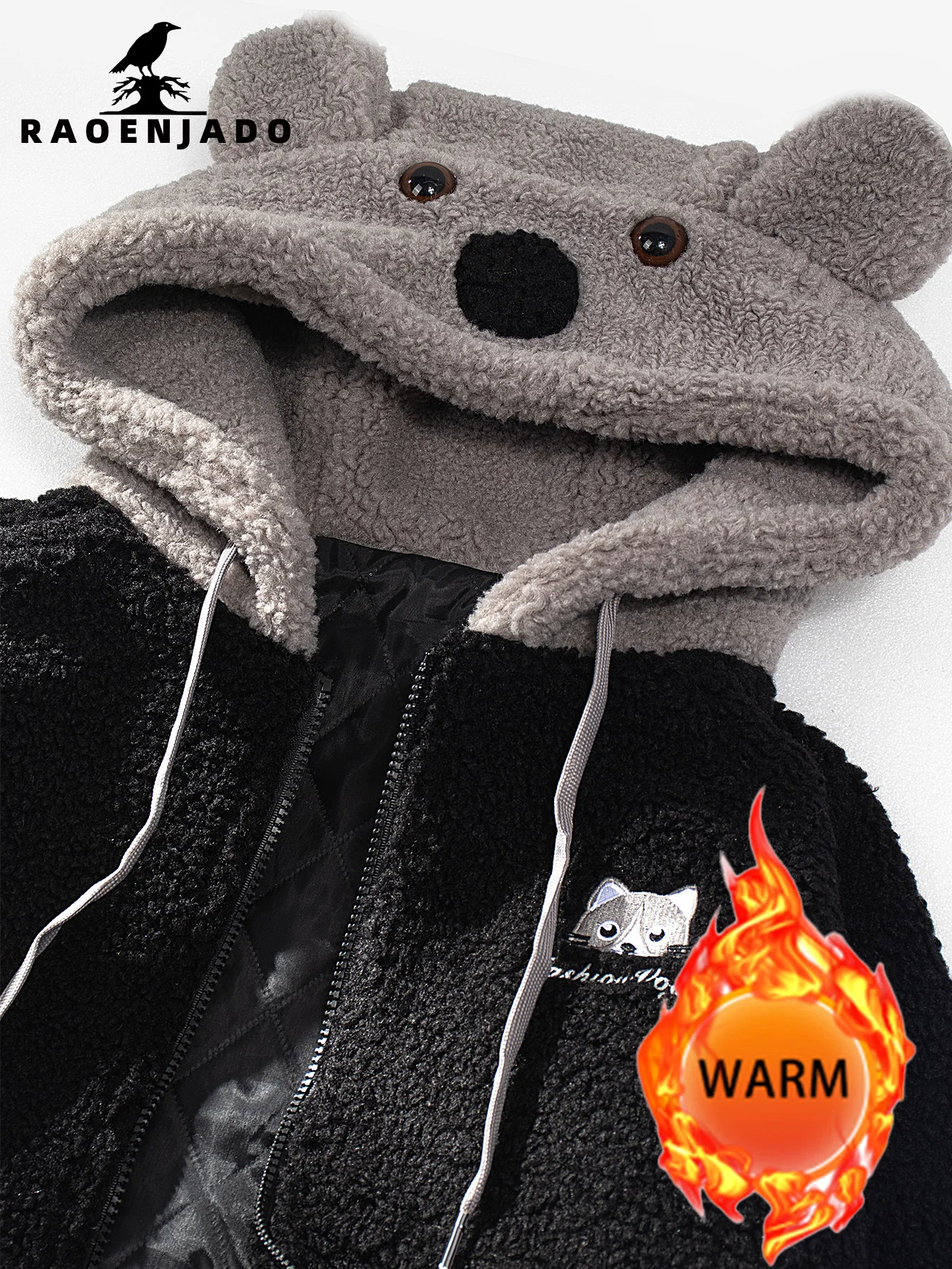 

Women's Little Bear Design Hooded Fleece Jacket Thickened Warm Autumn&Winter Zipper Coat Casual Daily Cute Embroidery Outerwear