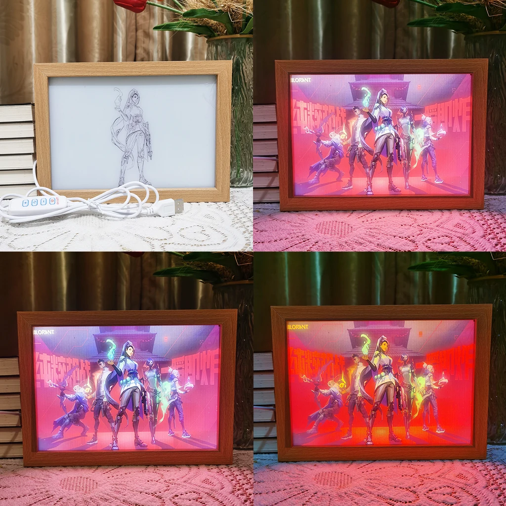 New VALORANT Viper Anime Led Photo Frame Lamp Zoro Genshin Impact Art Painting Design Night Light Omen Home Decor Kid Room Gift