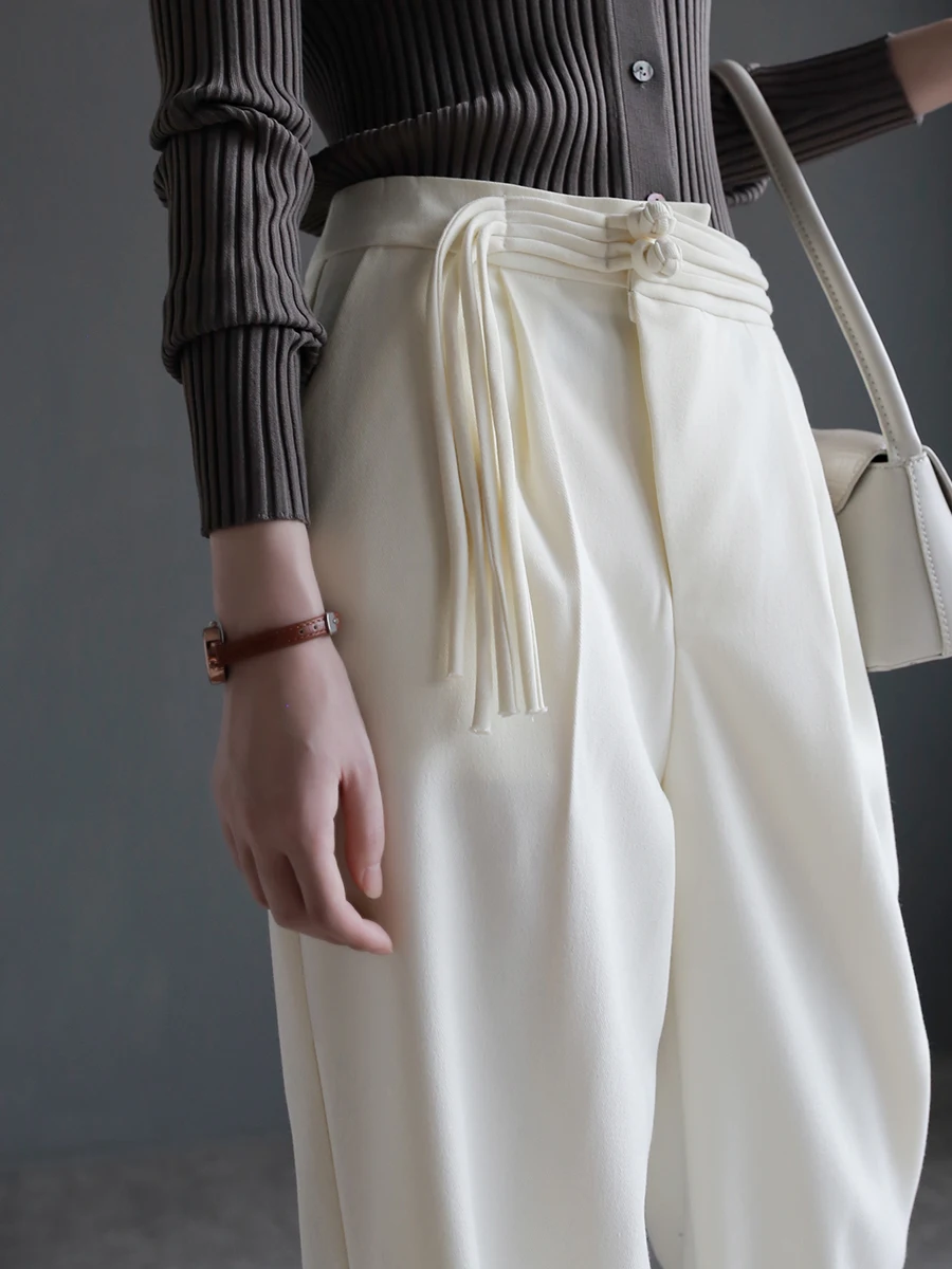 

Warmo High Waist Wide Leg Pants Women's Suit Sle Trousers Button Design Slimming Straight Cut Autumn New Arrival