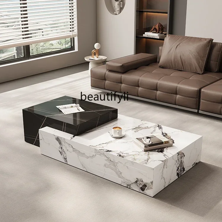 newItalian minimalist rectangular rock slab coffee table light luxury modern simple living room household small apartment storag