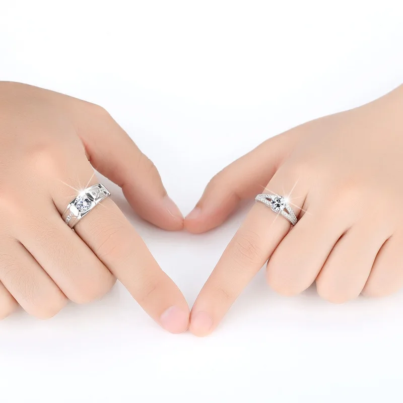 Luxury AAA Zircon Couple Paired Rings For Women Men Flower Crown Proposal Promise Adjustable Rings Wedding Anniversary Jewelry