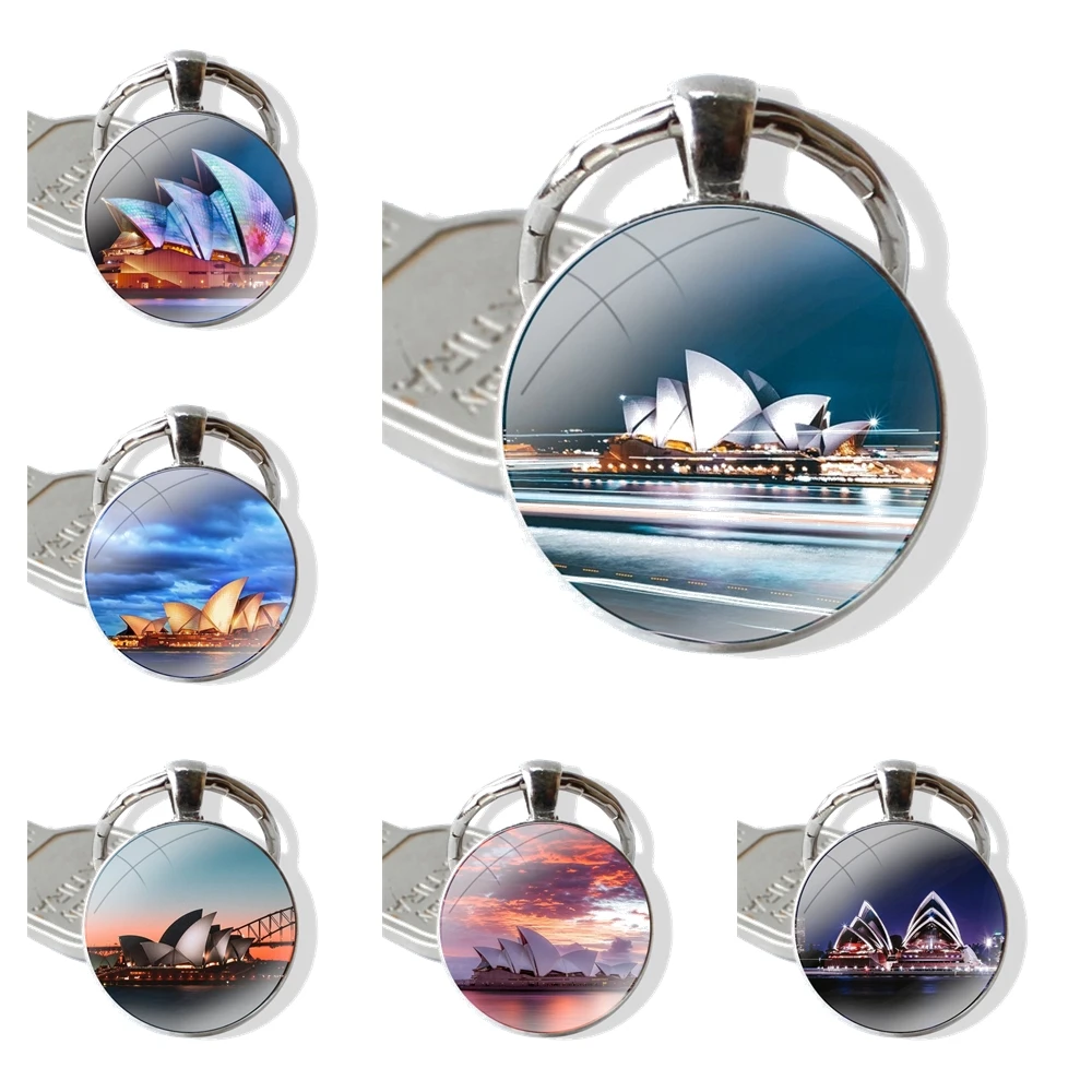 beautiful sydney opera house Keychain Handmade Glass Cabochon Key Ring Holder Pendant Key Chains