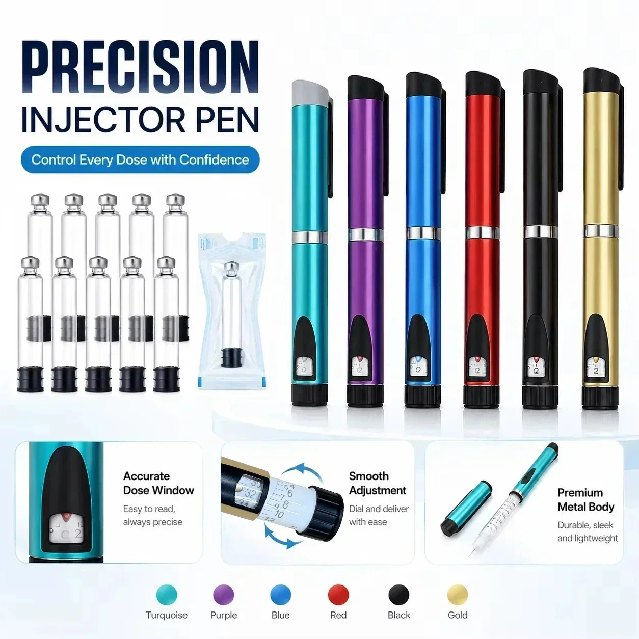 V3 Wiederverwendbarer Metall-Peptid-Pen mit Einstellbarer Dosierung, 3ml-Kartusche, Subkutan-Injektor für Medizinische Ästhetik, Langlebiger Injektionspen – Detail 5