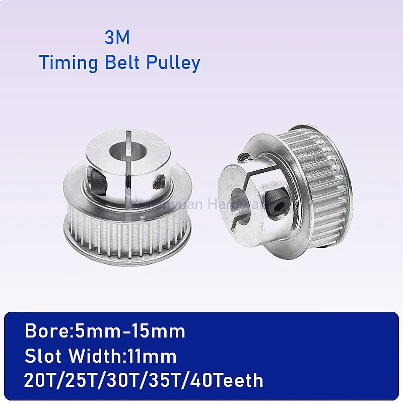 Yiqianyuan 1Piece 20T-40Teeth 3M Clamping Timing Pulley Bore 5-15mm Slot 11mm for 10mm Belt CNC Stepper Motor