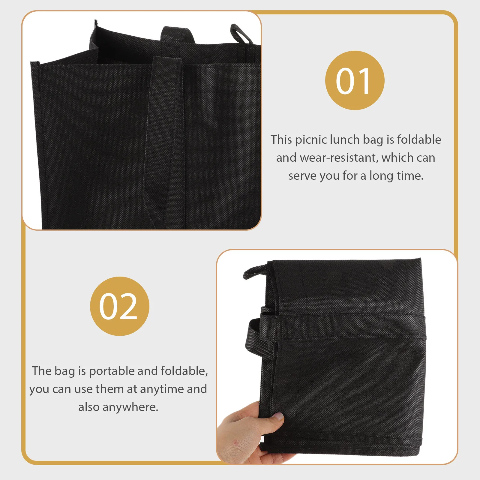 5 قطعة أكياس نزهة غير منسوجة قابلة للطي مقاومة للاهتراء سعة كبيرة تخزين المواد الغذائية حمل الحقائب المحمولة في الهواء الطلق قابلة لإعادة الاستخدام الغداء