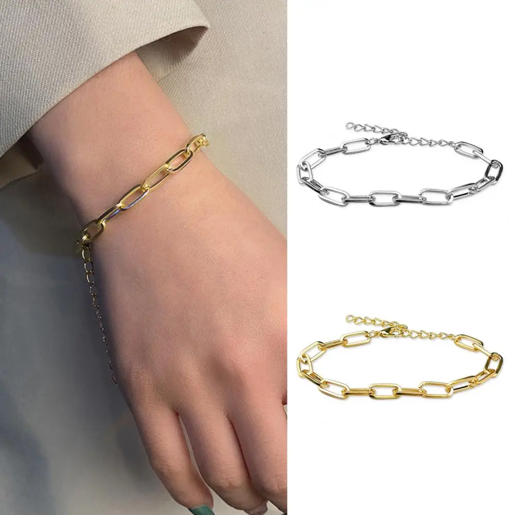 Women Bracelet Hollow Out Chain Bracelet Polished Electroplated Stainless Wrist Ring Punk Hip Hop Cool Bangle Jewelry Gift