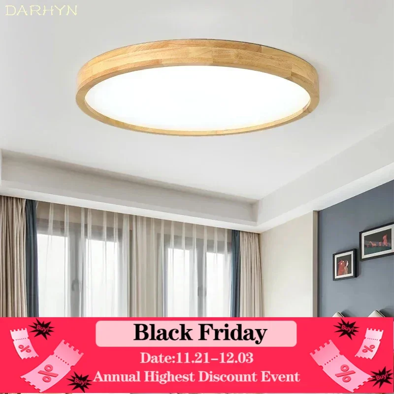 Nordic Ultrathin LED Ceiling Lights for Living Room Bedroom Study Coffee Shop Wooden Ceiling Lamps Wood Fixture Illumination