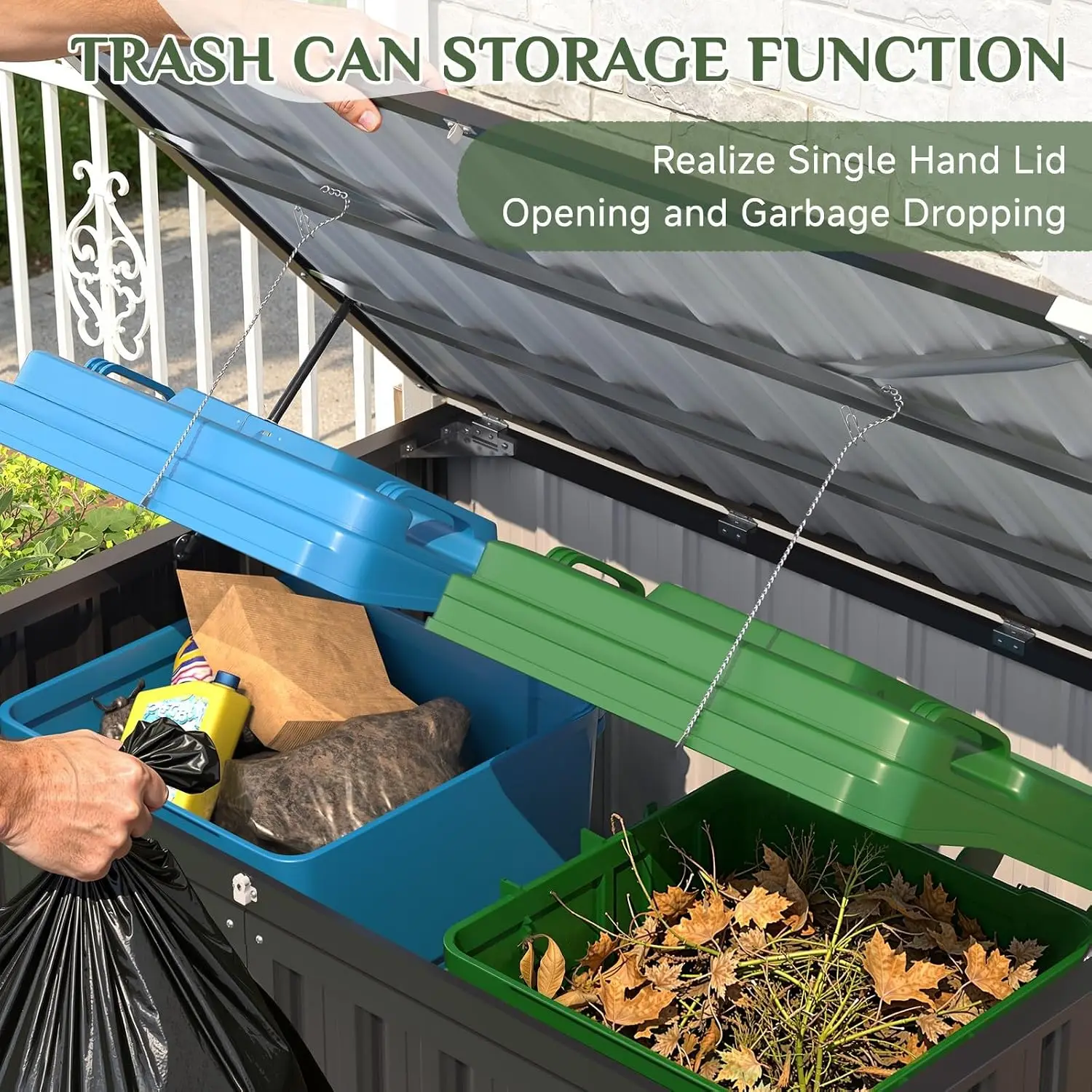 Outdoor Trash Storage Shed Waterproof Horizontal 46 Cu.Ft, Customized