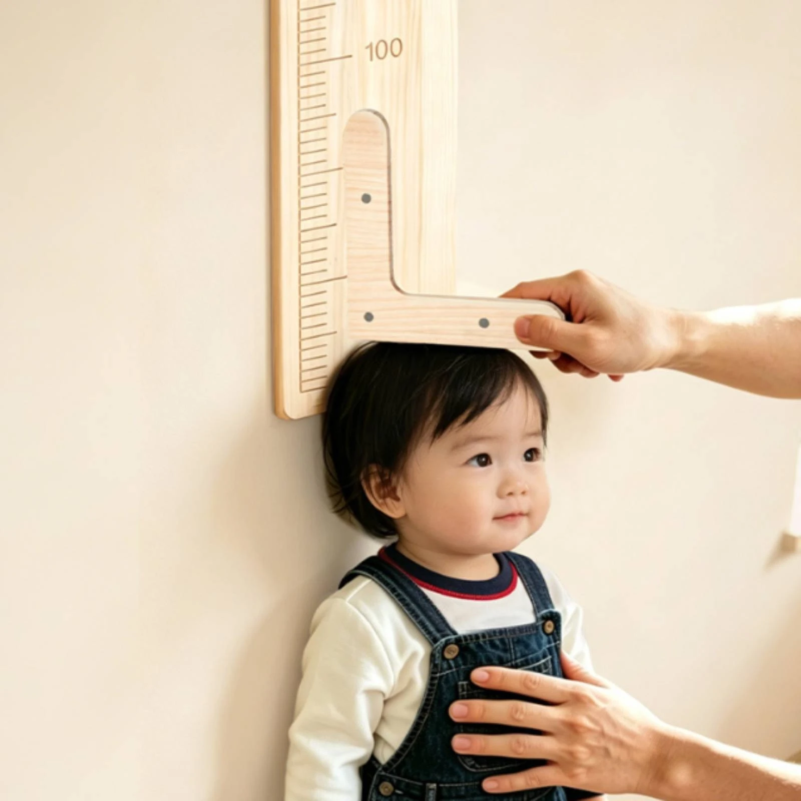 Wooden Growth Chart House-Shaped Wall Growth Chart Wooden Height Ruler Engraved Natural for Children, Nursery, Playroom