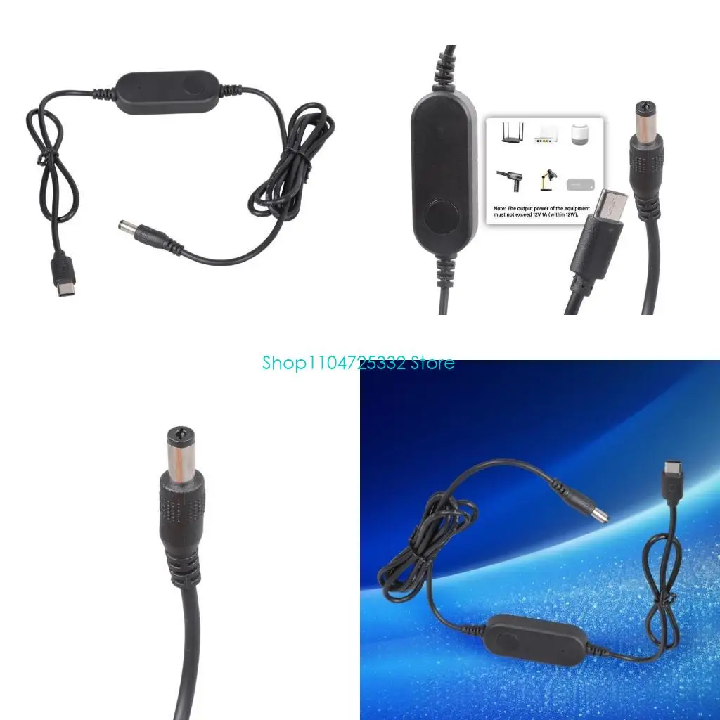 P5EA USB C 5V2A To 12V12W Converters Cable With Two LED Indicators 160cm Length For Digital Accessories