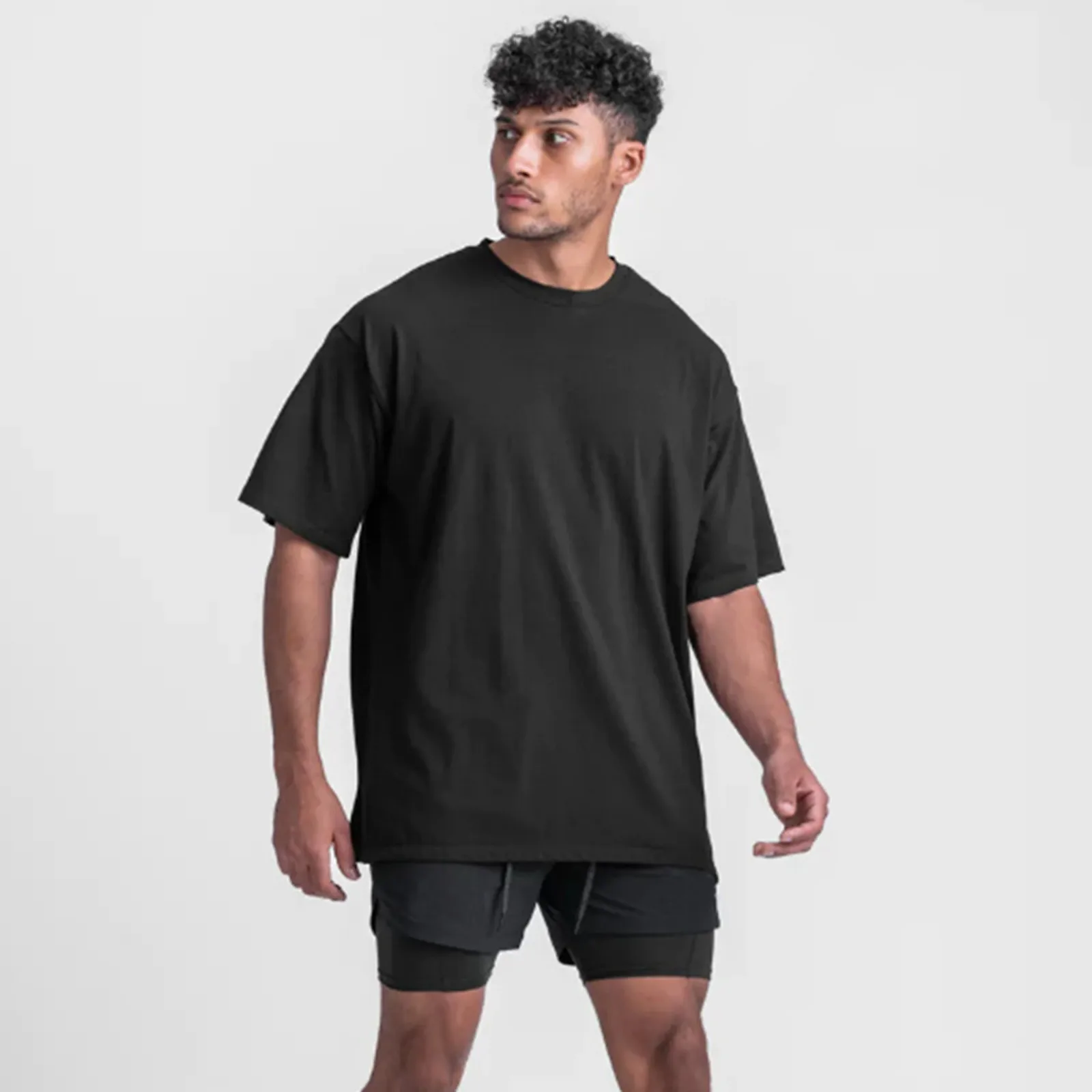 

Футболка мужская Спортивная повседневная, свободная рубашка с коротким рукавом, высокий размер