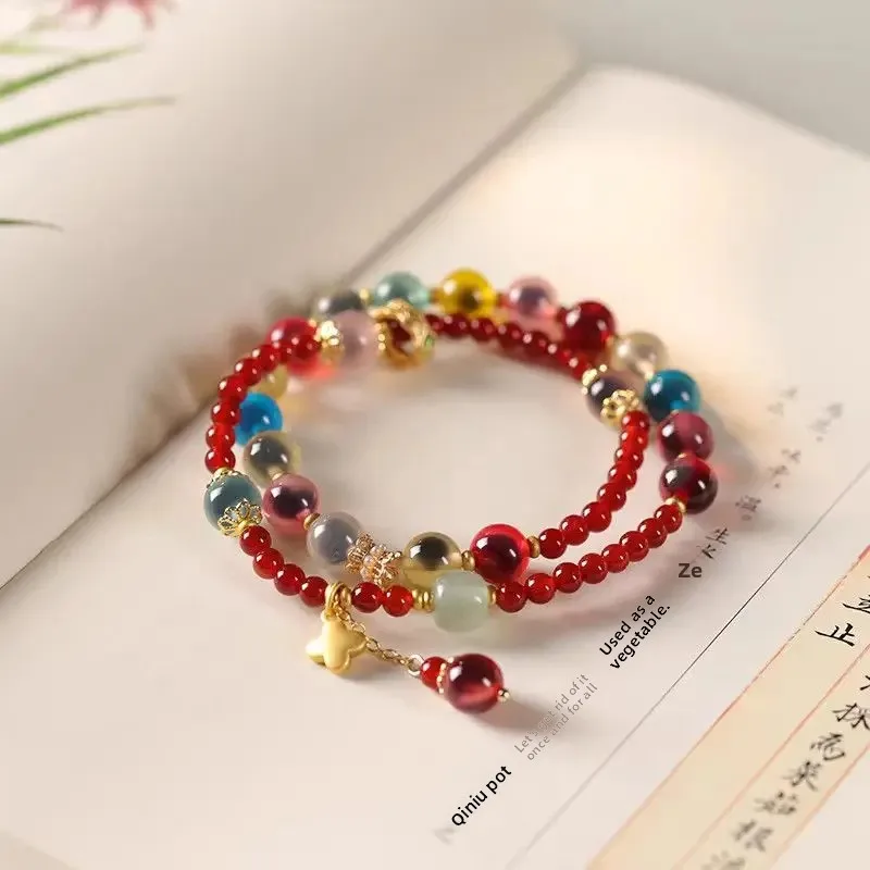 Candy Heart Bracelet Small Crowd High-end Sense Red Lucky Women's Chinese Style Double-layer Hand String for Girlfriends Gifts