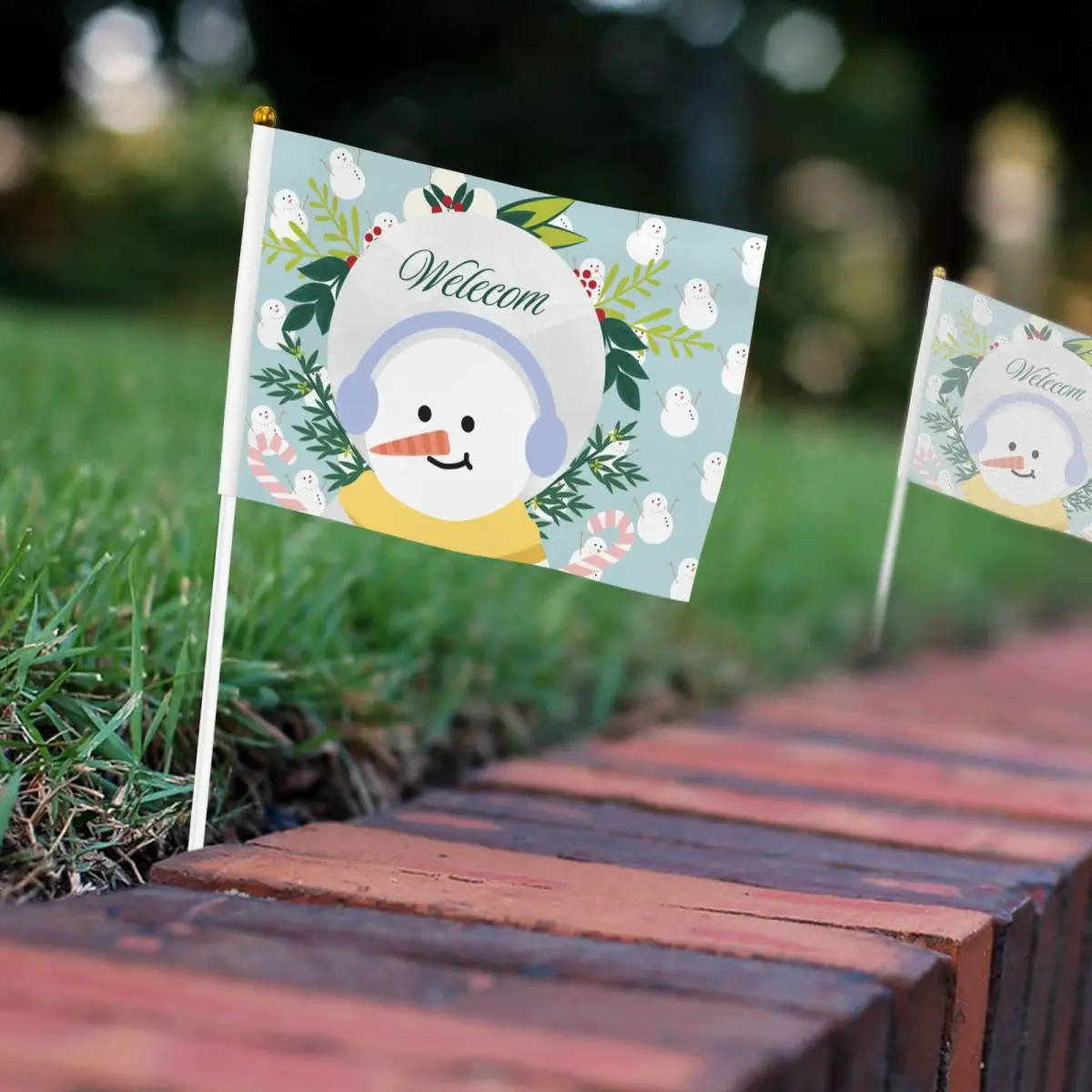 Customized Snowman Double-layer Thick Hand Waving Flag Professional Customization With Flagpole Suitable For Competition Support