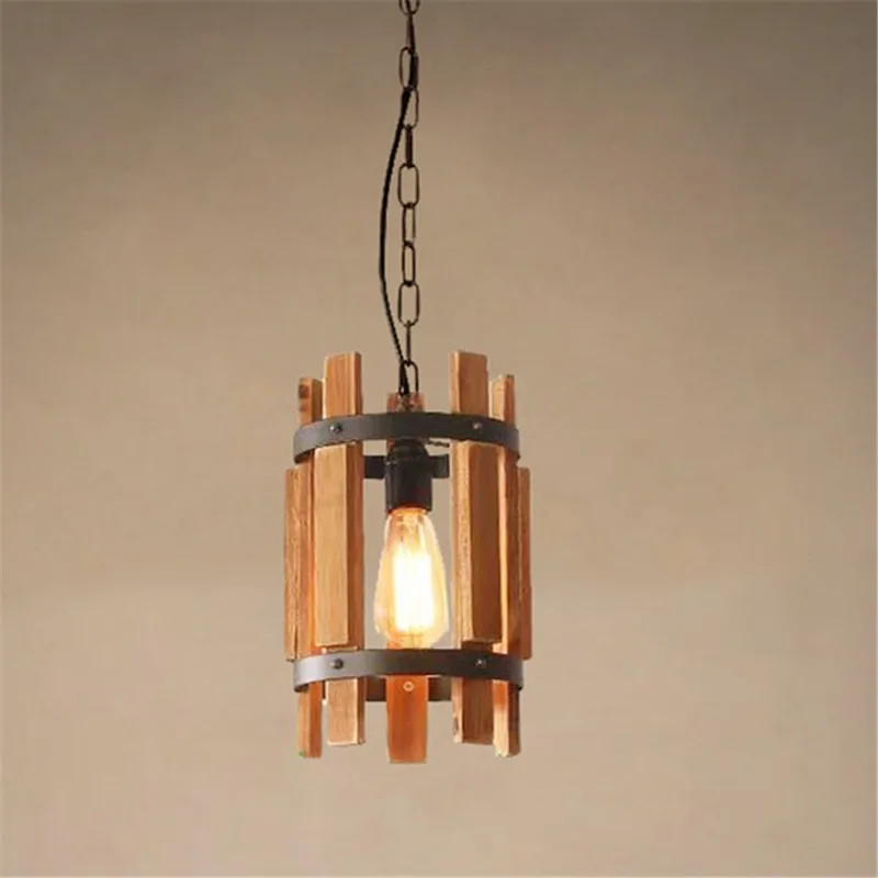 

Retro Industrial Style Wood Chandelier Restaurant Bar Coffee Shop Antique Lamps Characteristic Creative Ironwork Lighting