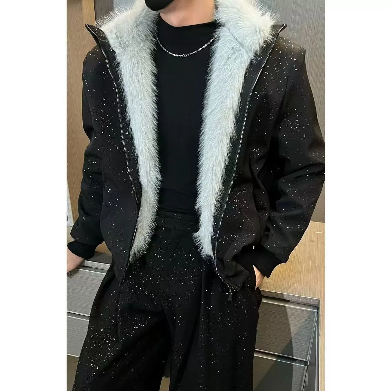 

Осенне-зимнее утепленное мужское шерстяное пальто большого размера Starry, свободного кроя, теплое, хлопковое, с воротником-стойкой, молодежное, повседневное