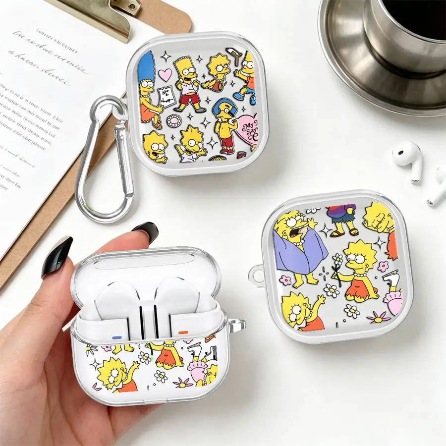 Cool Cartoon Simpsons Case For Samsung Galaxy Buds 2 4Pro 2Pro 3Pro Live 4 Pro 3 FE Clear Earphone Cases Cover With Hook