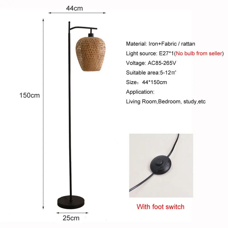 Imagem -02 - Lâmpada de Assoalho Artesanal do Rattan Estilo Americano Criativo Quarto de Hotel Sala de Estar Decoração Interior Luz do Suporte Novo