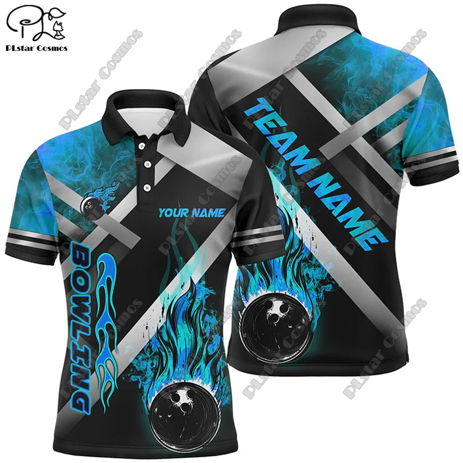 PLstar Cosmos 3D Printed Bowling Ball Collision Flame Polo Shirt Harajuku Streetwear Summer Tops T-Shirt Fitness Unisex -13