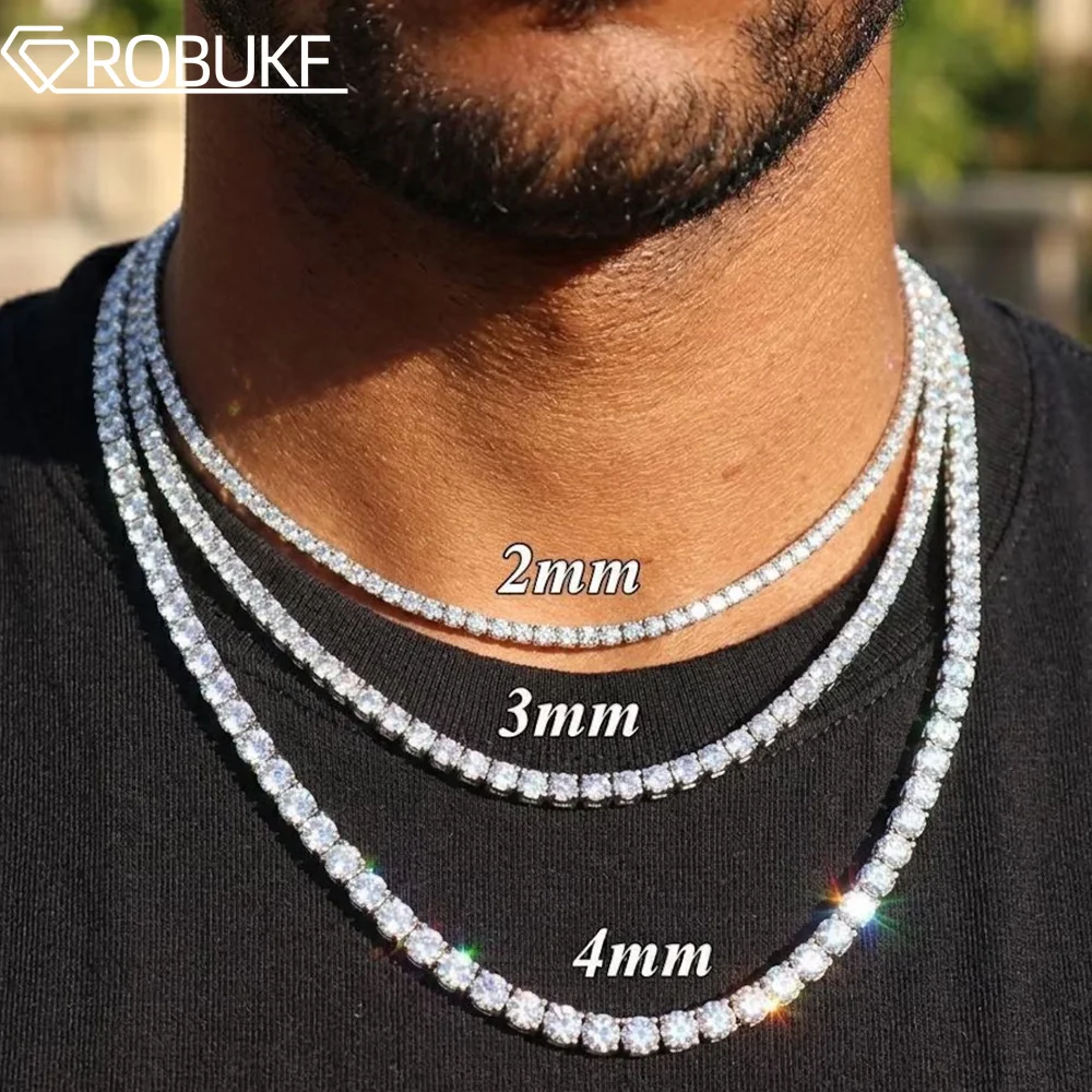 2-6.5mm D Color VVS1 Moissanite Diamond Tennis Necklace for Women Men 925 Sterling Silver Wedding Bridal Jewelry With Certified