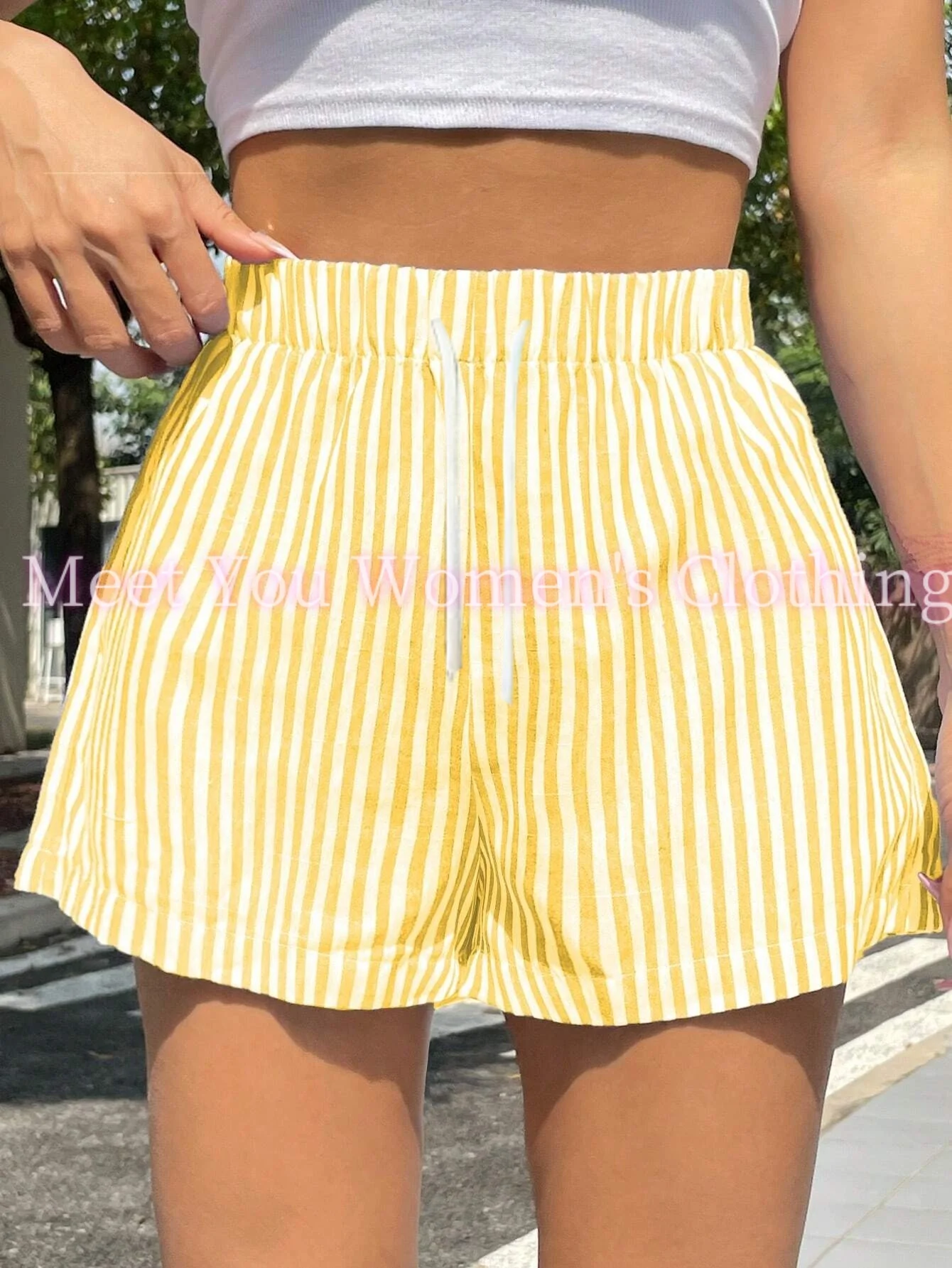 Women European Women's Retro y2k Aesthetic Pajamas Shorts Stripe/Plaid Waist Shorts with Pockets Y2k Pants Shorts