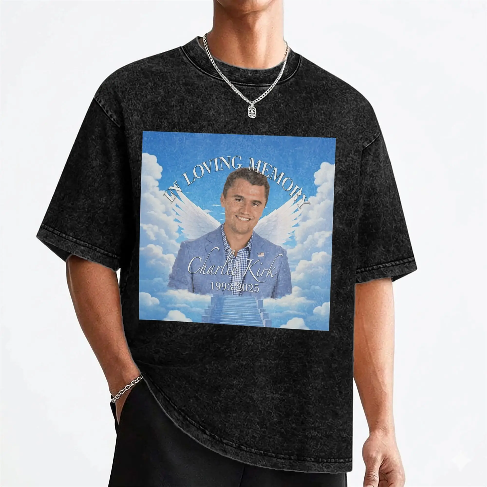 Charlie Kirk Memorial Angel T Shirts Washed 100% Cotton Oversize T-Shirts  Novelty Men Women Streetwear Graphic Tee Shirt