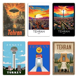 UFO above Tehran Retro Ankara Turkey Retro travel minimalistic poster Metal Retro Club Designer Cinema Tin Sign Poster