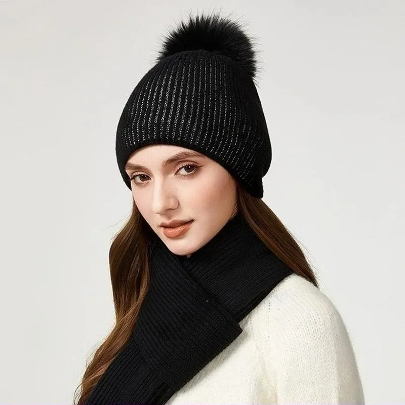 

Осенне-зимняя шерстяная шапка, комплект из двух предметов, однотонный вязаный шарф и шапочка, теплая вязаная шапка и шарф