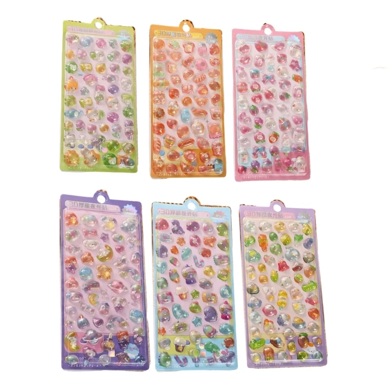6Pcs Cartoon Embossed Stickers With Crystal Design For Early Childhood Play And Craft Scrapbooking Educational Project