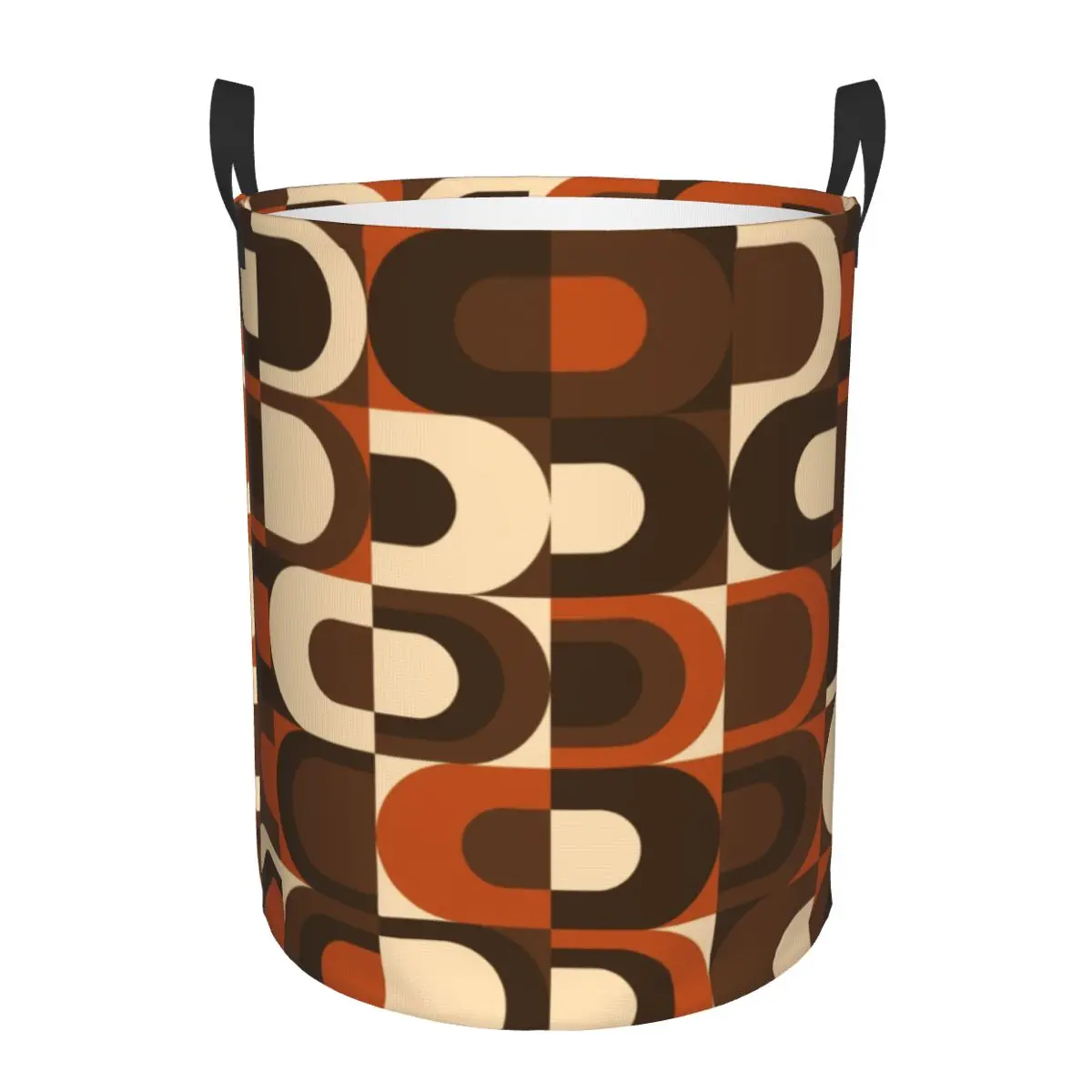 Custom 70s Pattern Retro Inustrial In Orange And Dark Brown Laundry Hamper Basket Modern Geometric Kids Nursery Toy Organizer