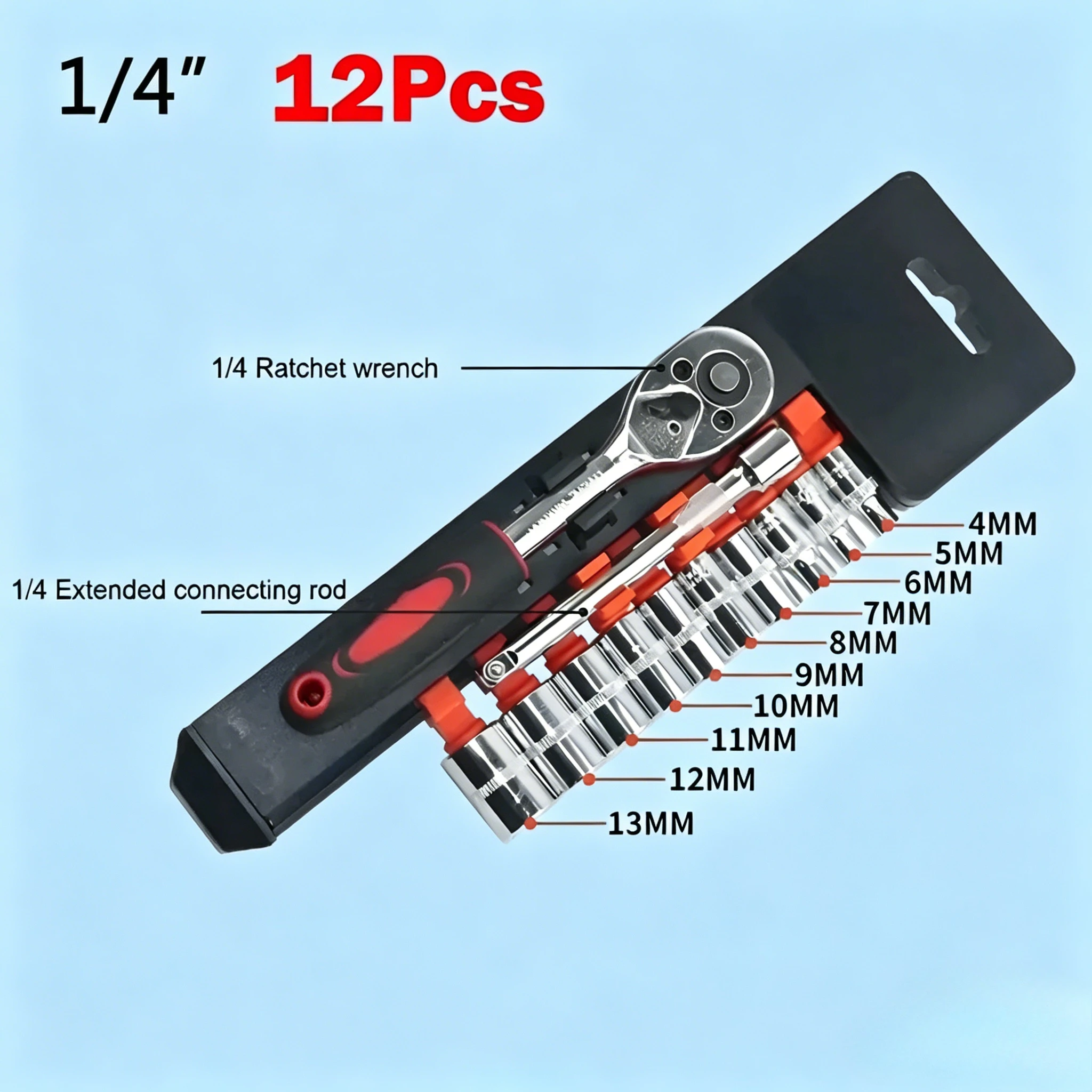 Car Motorcycle Repair 12Pcs Socket Wrench Ratchet Spanner Kit Multifunctional Hand Tool With Extension Rod