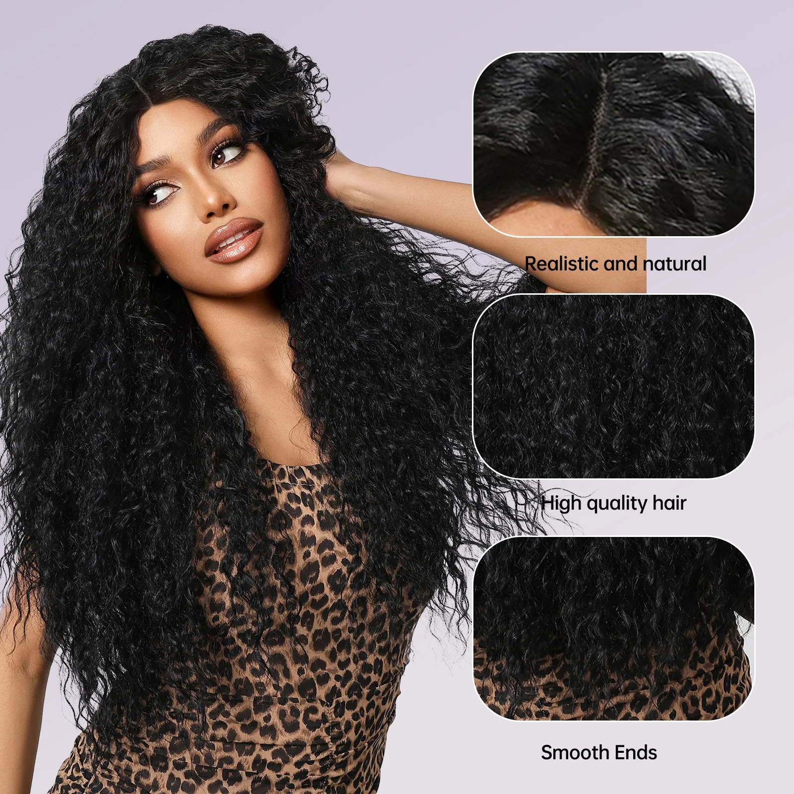 Long Afro Curly Synthetic Wigs for Women Deep Wave Black Lace Front Wigs Heat Resistant 13*1 Lace Wig for Black Women Daily Use