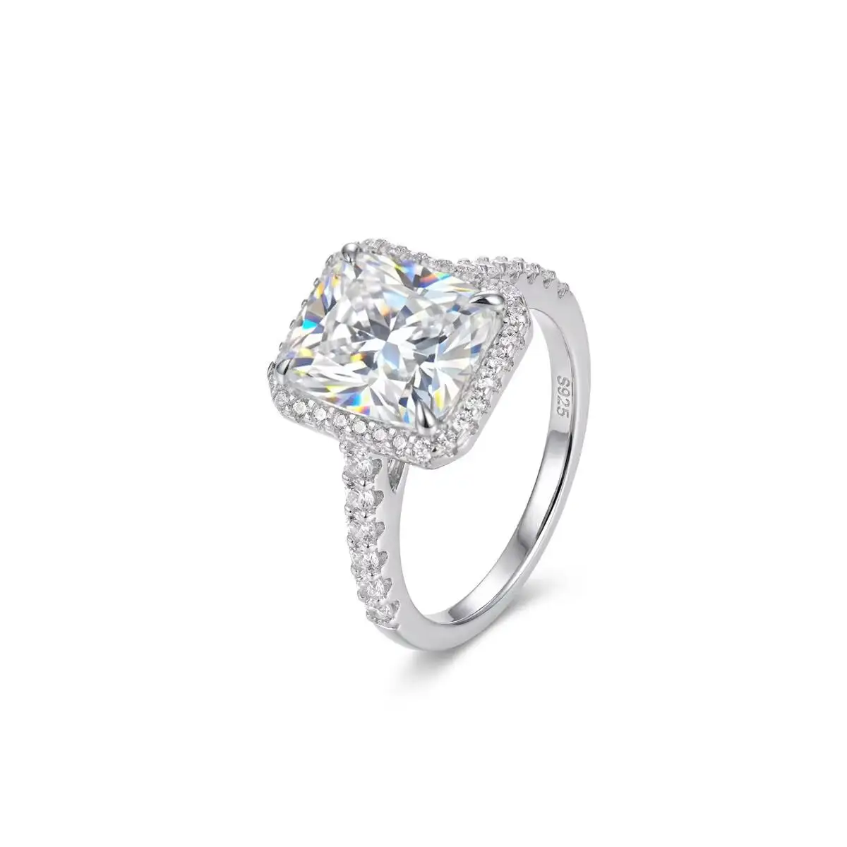 

SY Luxury Engagement Wedding Ring 8*10MM Rectangular Cut Silica 925 Sterling Silver White Moissanite for Anniversary & Party