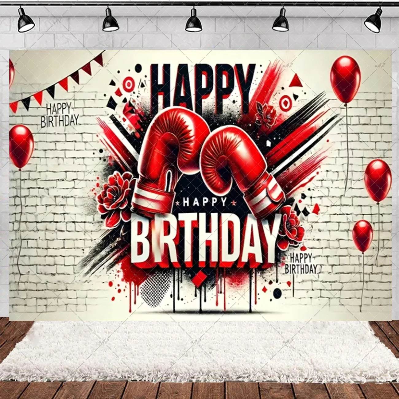 Boxing Theme Birthday Party Decoration Fight Sport Background Boxing Gloves Boxer Challenge Game Banner Poster Photo Studio Prop view 2