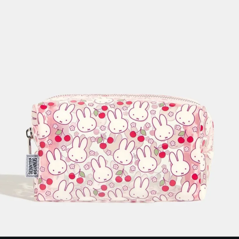 Kawaii Miffy Makeup Bag Cute Cartoon Cherry PVC Waterproof Transparent Makeup Bag High Appearance Quality Cosmetics Storage Bag