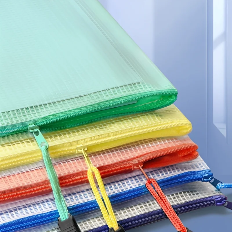 5pcs A3/A4 Waterproof PVC Art Storage Bag with Zipper, Extra Large Capacity Data and Drawing Organizer with Color Grid Design